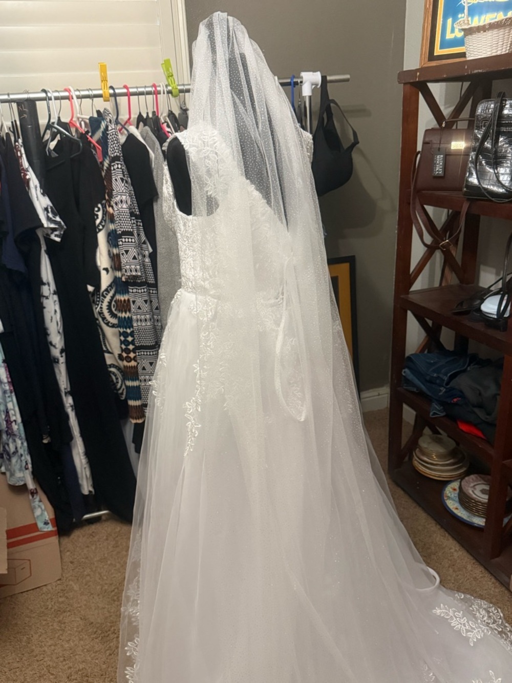 Source Unknown White Lace Wedding Dress with Tulle Train - Picture 8 of 11